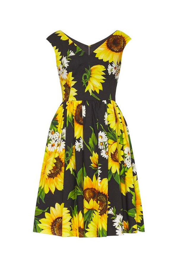 Sunflower-Print Sleeveless A-Line Dress