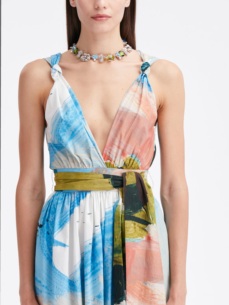Abstract Landscape Print Cotton Maxi Dress