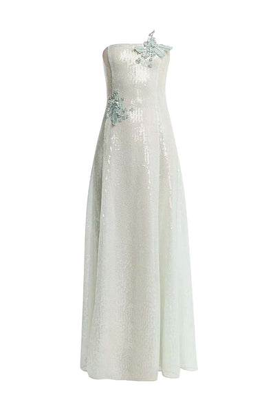 Appliqué Sequined Strapless Gown – Belinda International