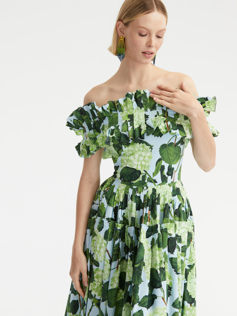 Off-The-Shoulder Hydrangea Maxi Dress