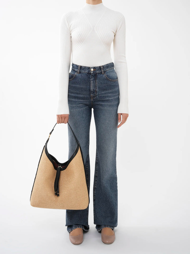 Marcie Leather & Raffia Hobo Shoulder Bag