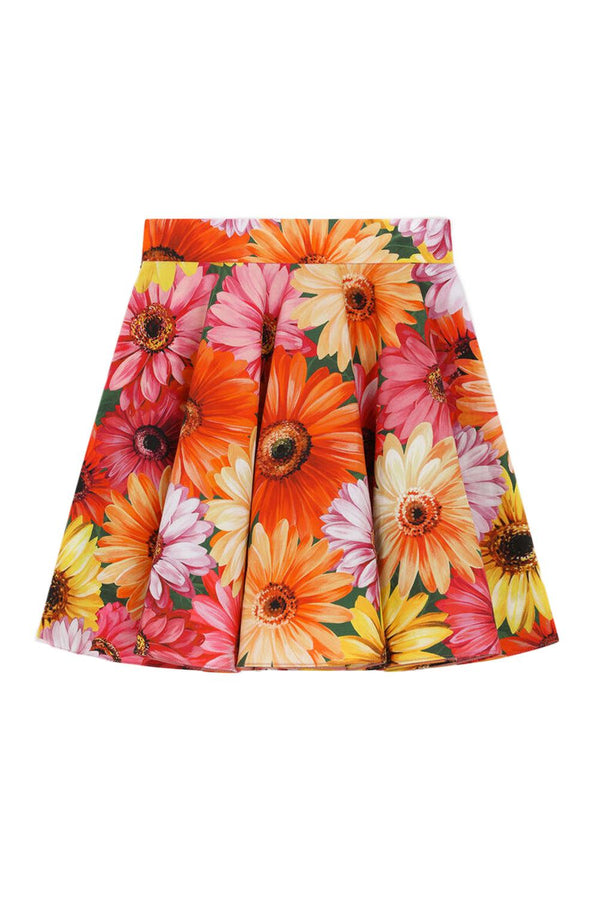 Poplin Midi Skirt with Gerbera-Daisy Print