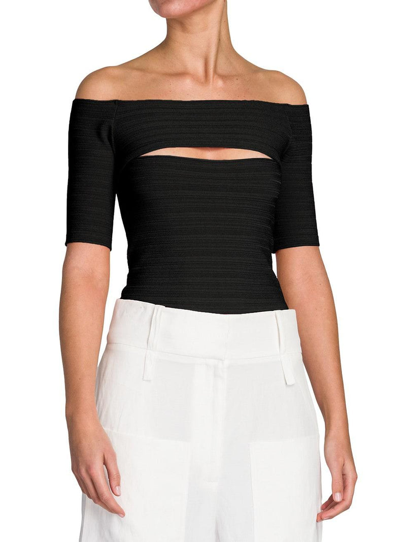 Compact-Knit Ribbed Cut-Out Top