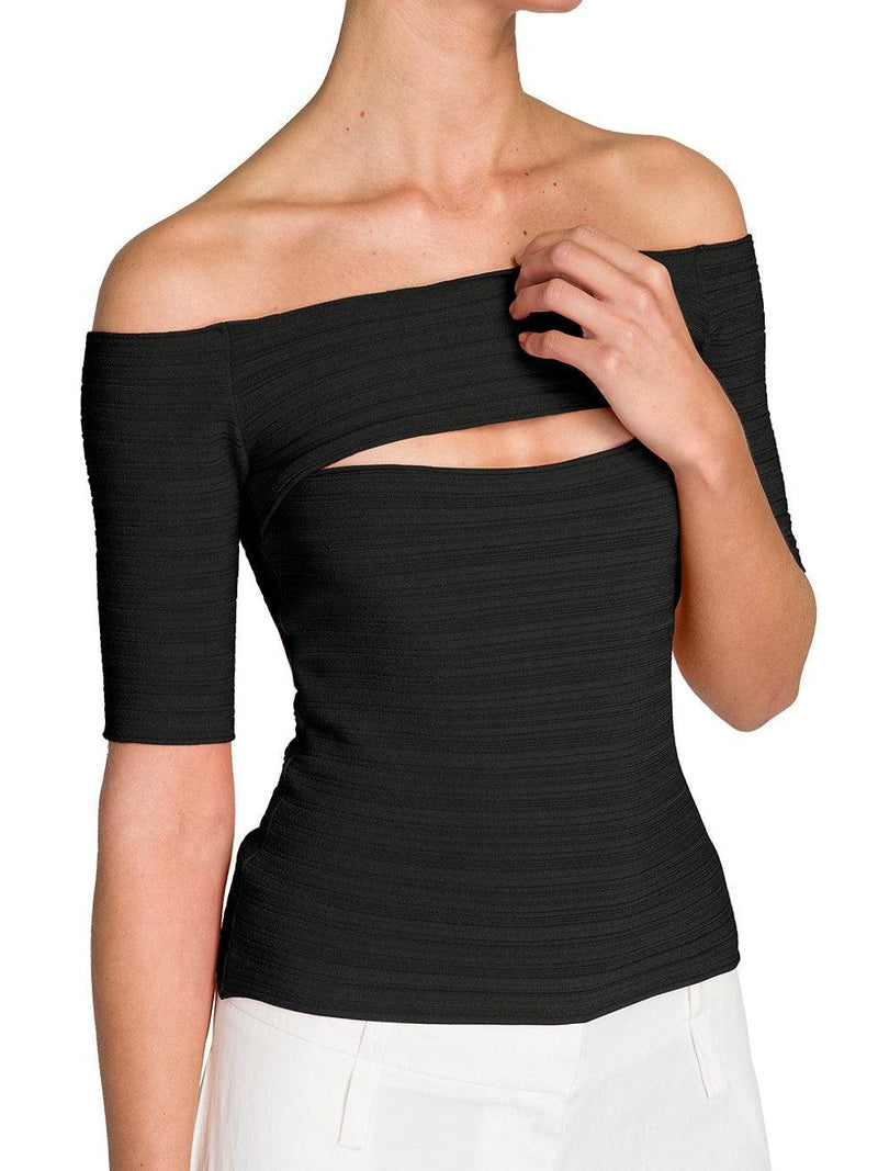 Compact-Knit Ribbed Cut-Out Top