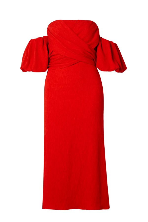 Fine Love Off-The-Shoulder Crinkled-Crepe Midi Dress