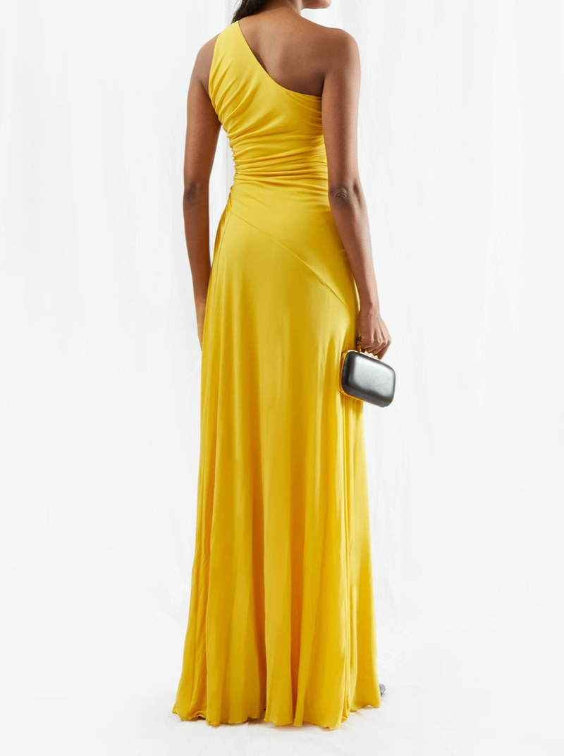 One-Shoulder Gathered Crepe Gown
