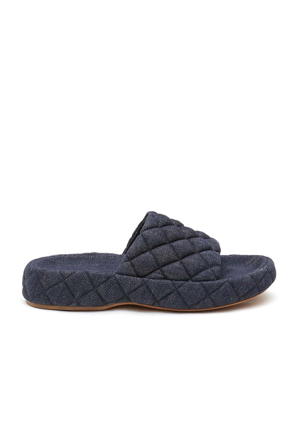 Padded Quilted Denim Flat Sandals