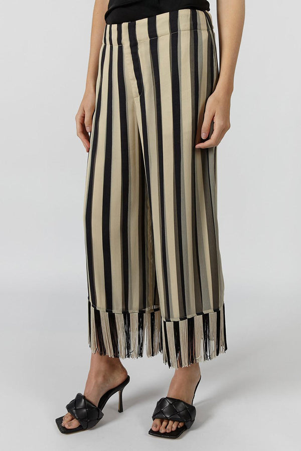 Fringed striped silk-chiffon culottes