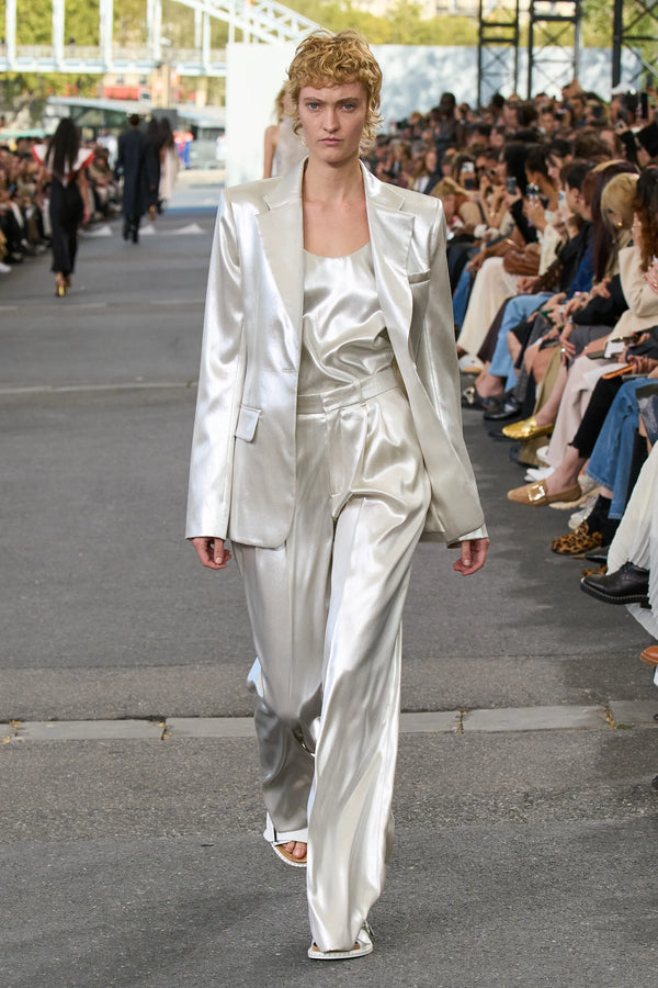 Metallic Silk-Satin Single-Breasted Blazer