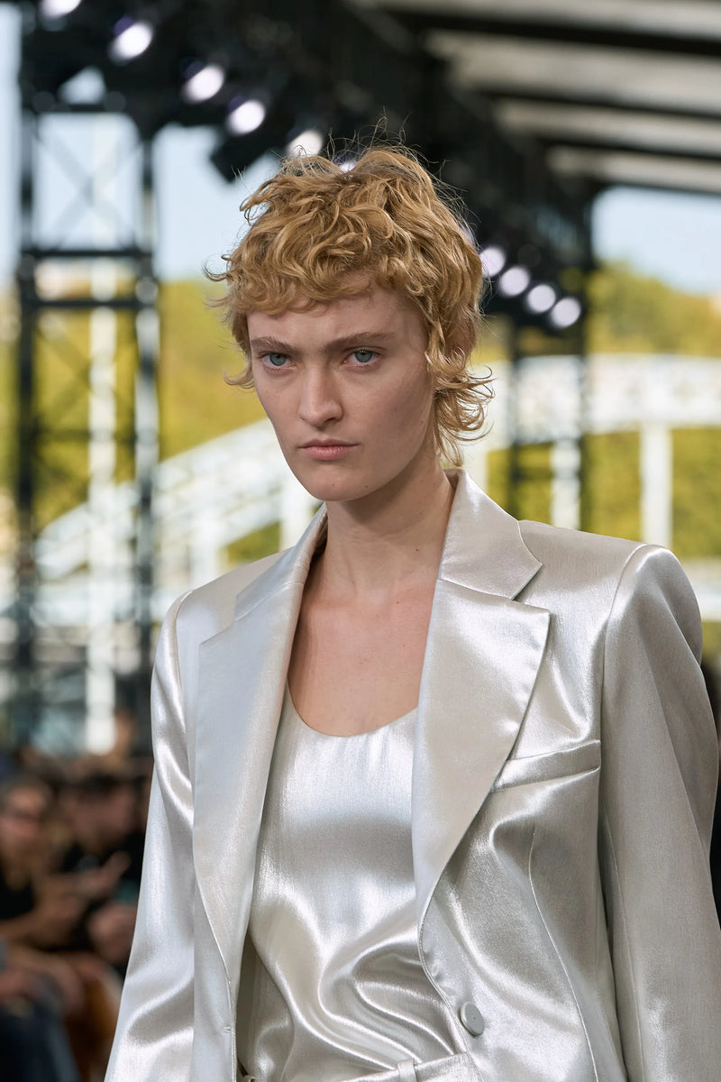 Metallic Silk-Satin Single-Breasted Blazer