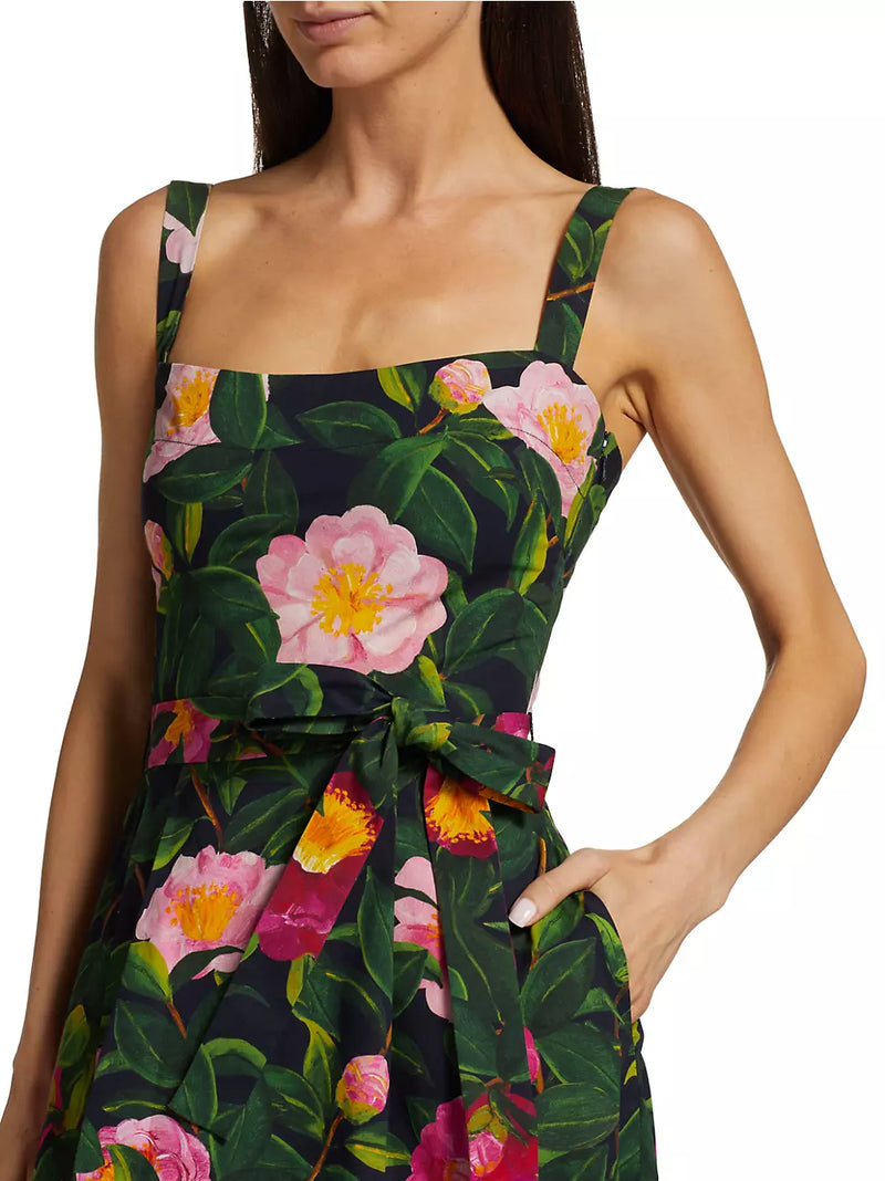 Sleeveless Camellias Poplin Tank Dress