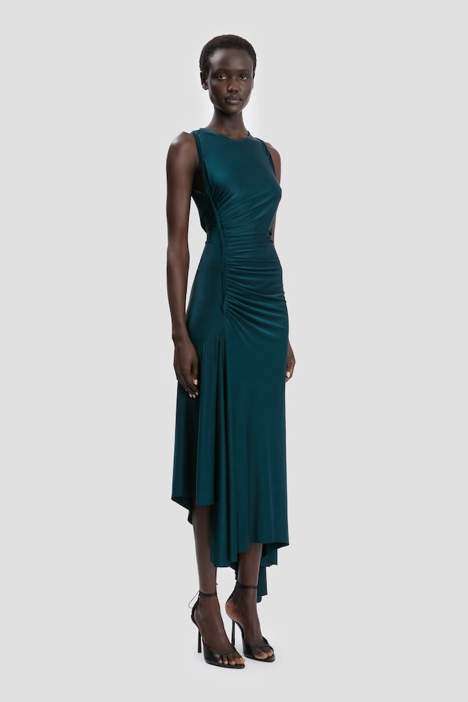 Ruched Satin Midi Dress