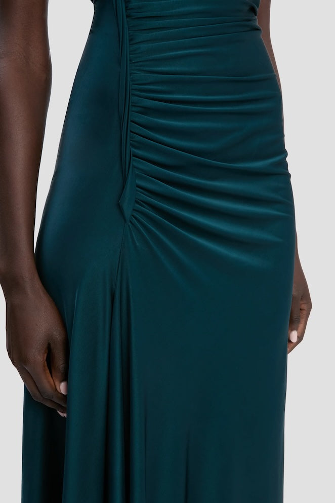 Ruched Satin Midi Dress
