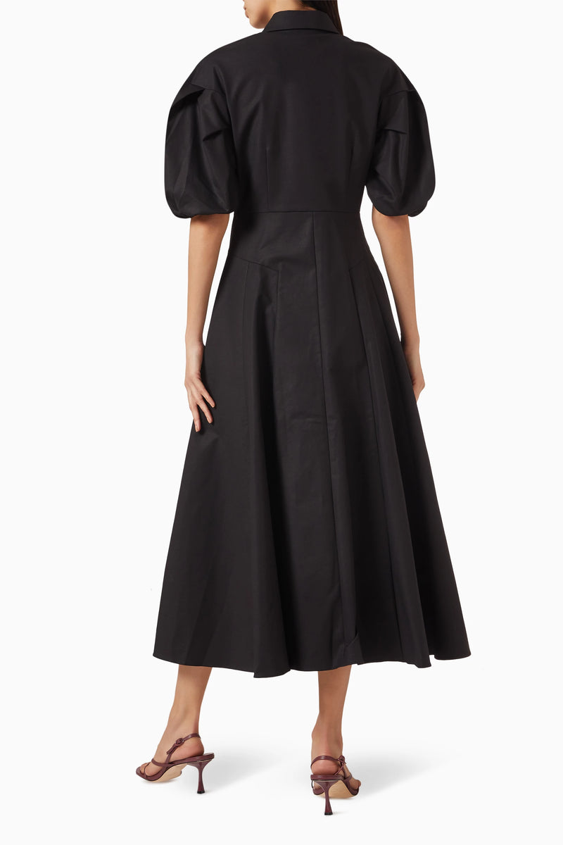 Amilya Puff Sleeve Stretch Cotton Midi Shirt Dress