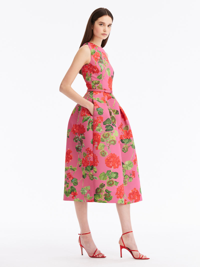 Jewel Neck Geranium Faille Dress
