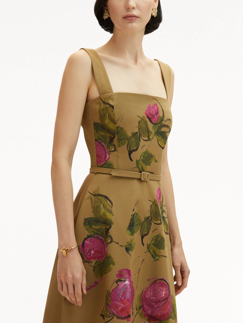 Painted Roses Cotton Twill Dress