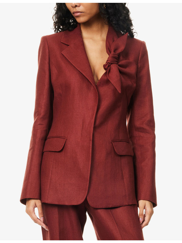 Knot Detail Oslo Single-Breasted Linen Blazer