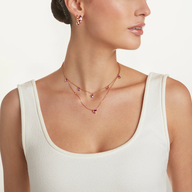 Pink Sapphire 5 Pear Drop Necklace