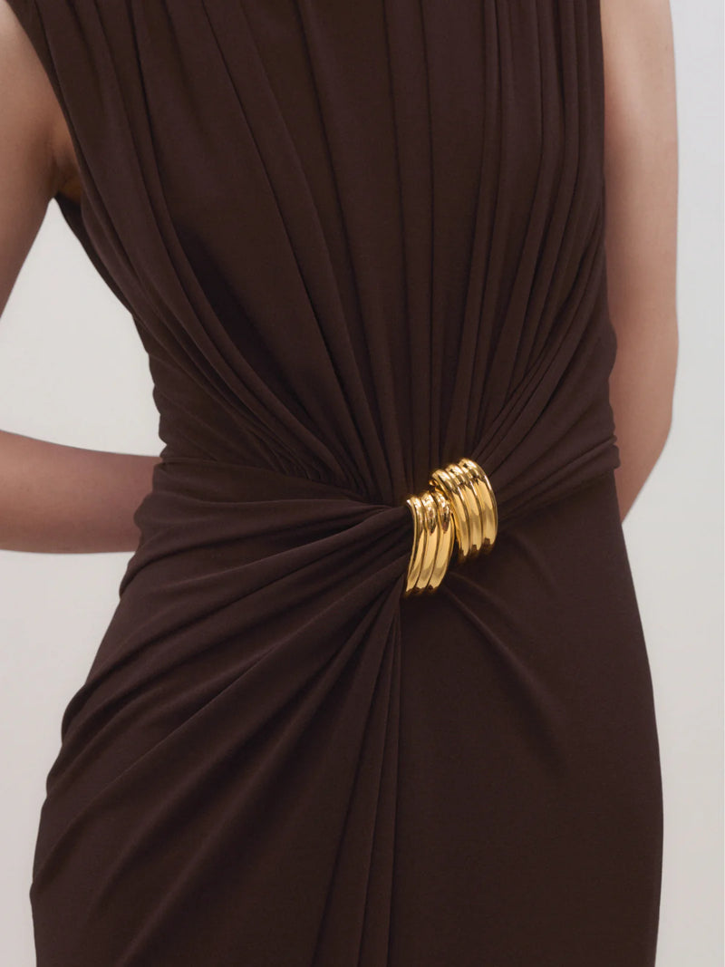 The Serena Embellished Gathered Stretch-Jersey Dress