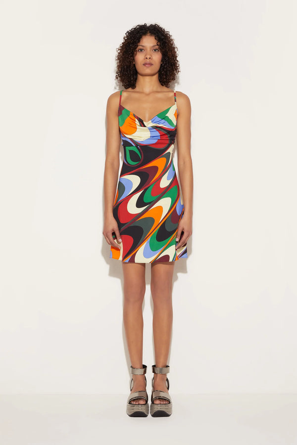 Onde-Print Cowl-Neck Mini Dress