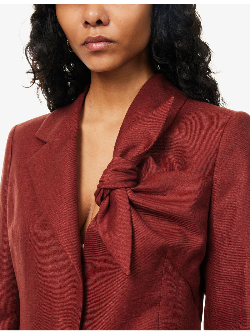 Knot Detail Oslo Single-Breasted Linen Blazer