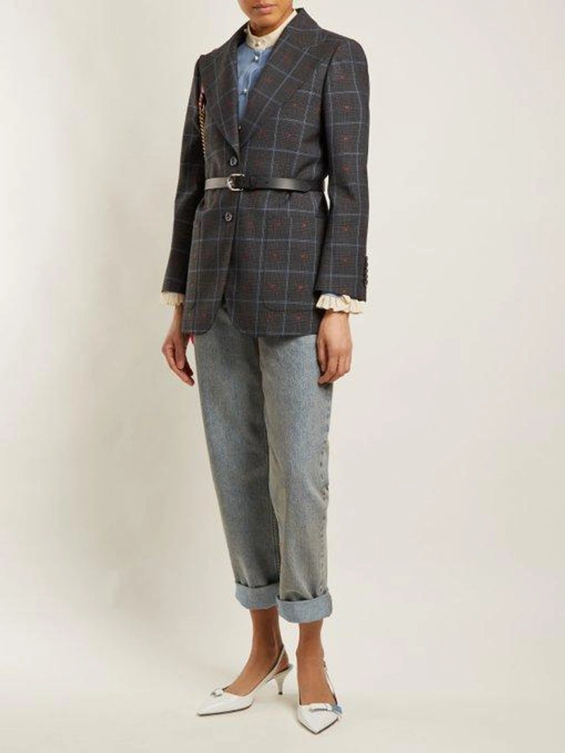 Heart Jacquard & Check Peak Lapel Jacket