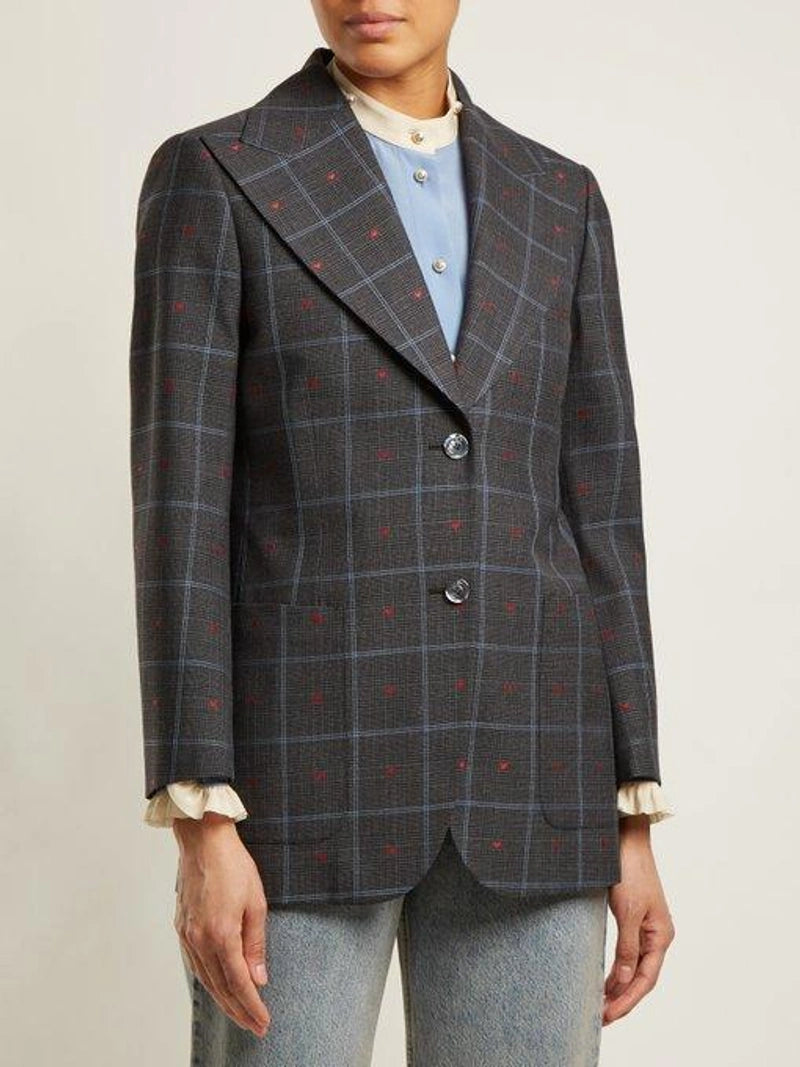 Heart Jacquard & Check Peak Lapel Jacket