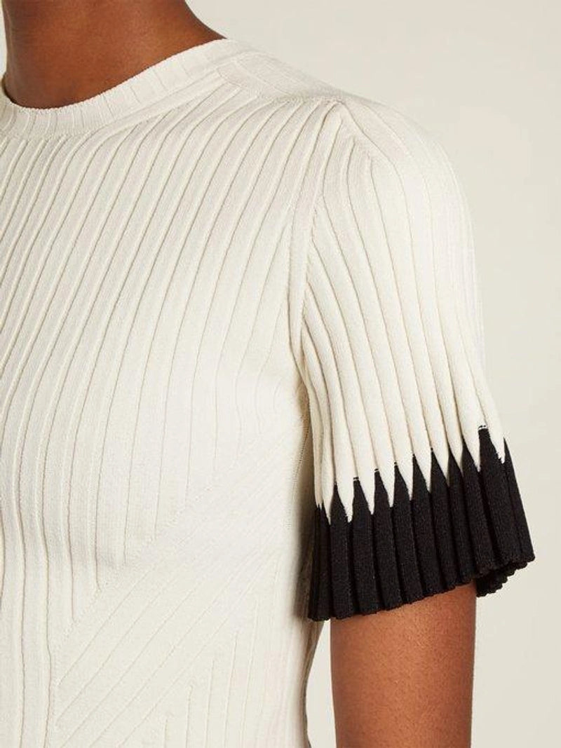 Contrast-Cuff Ribbed-Knit T-Shirt