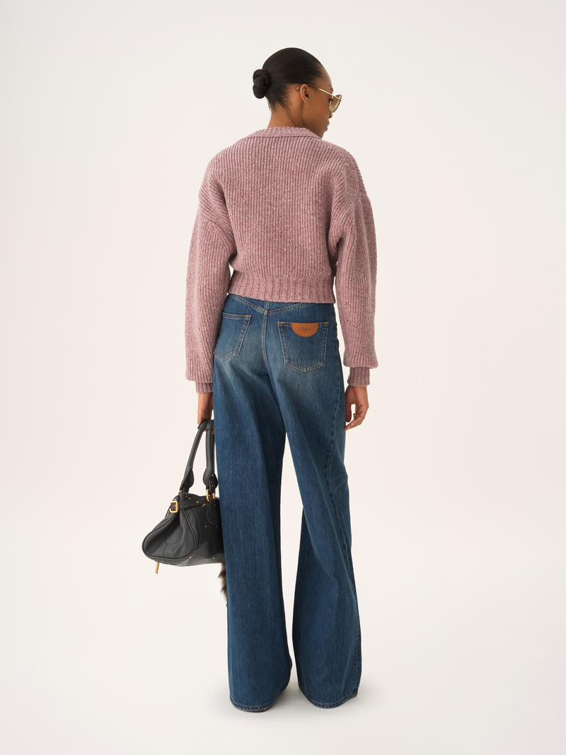 Merino Wool Cropped Mock-neck Sweater
