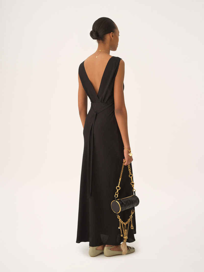 Sleeveless Silk Jacquard & Lace Column Dress