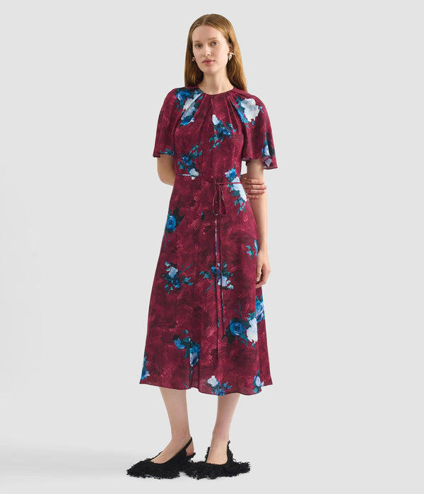 Floral Print Tie-Waist Midi Dress