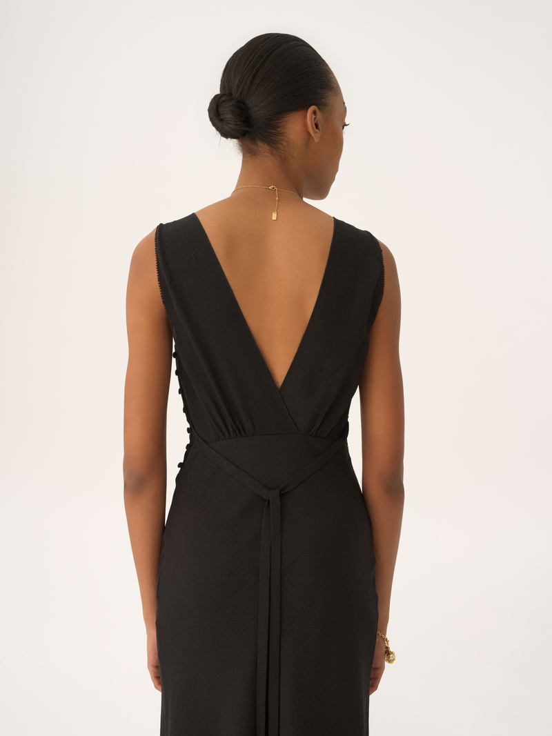 Sleeveless Silk Jacquard & Lace Column Dress
