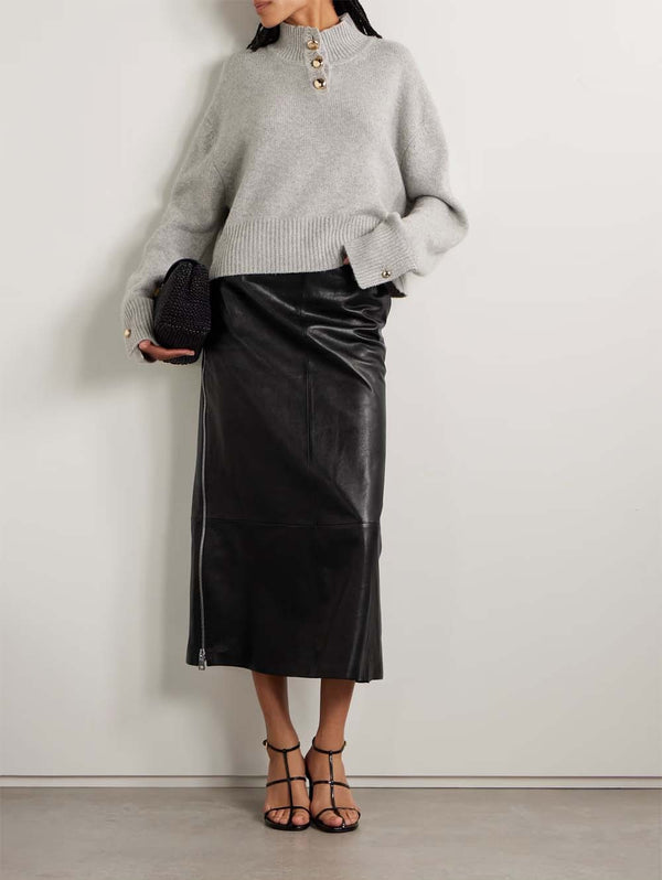 The Avery Panelled Leather Midi Skirt