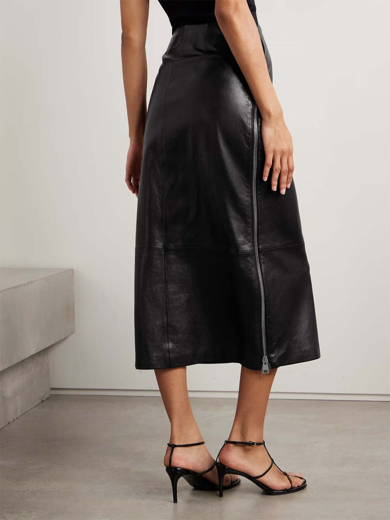 The Avery Panelled Leather Midi Skirt