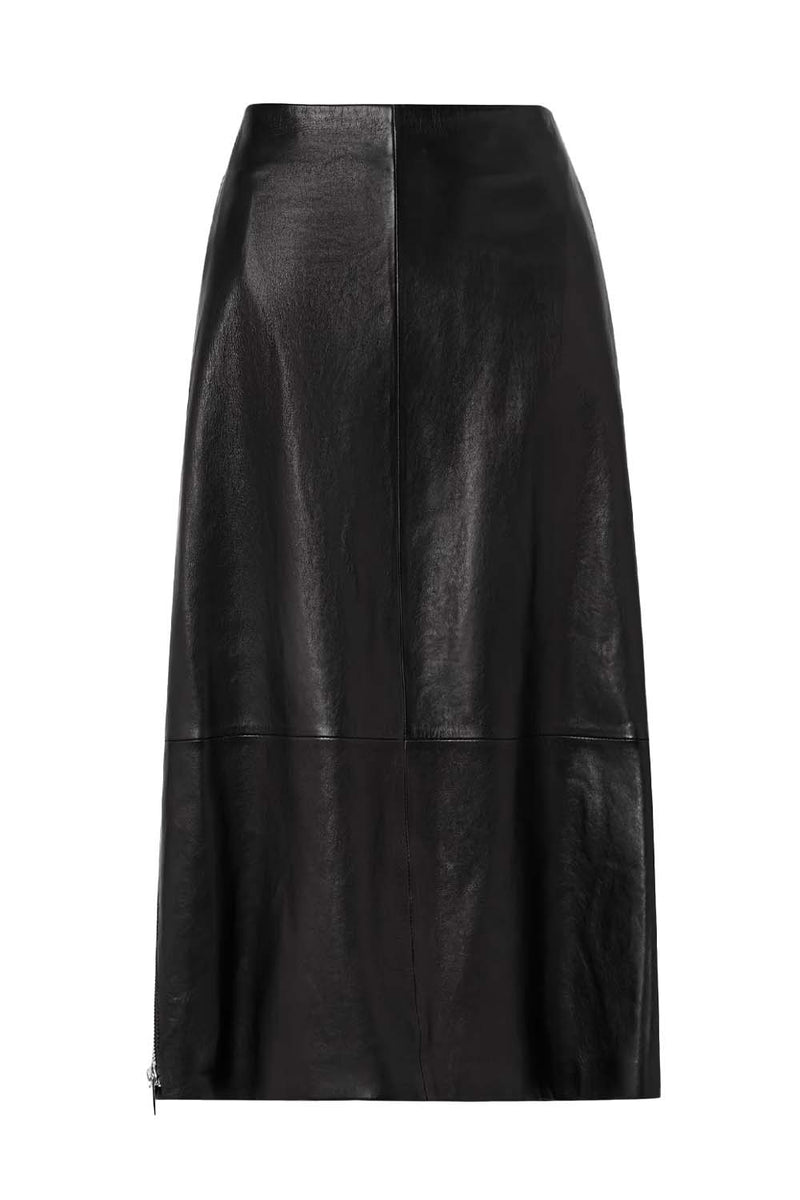 The Avery Panelled Leather Midi Skirt