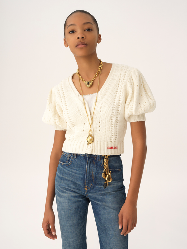 Puff-sleeve Wool & Cashmere Cardigan