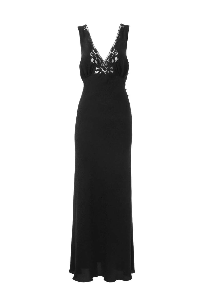 Sleeveless Silk Jacquard & Lace Column Dress
