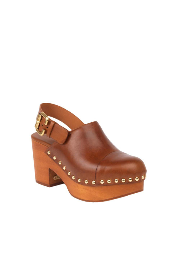 Jeannette Studded Leather Slingback Platform Clogs