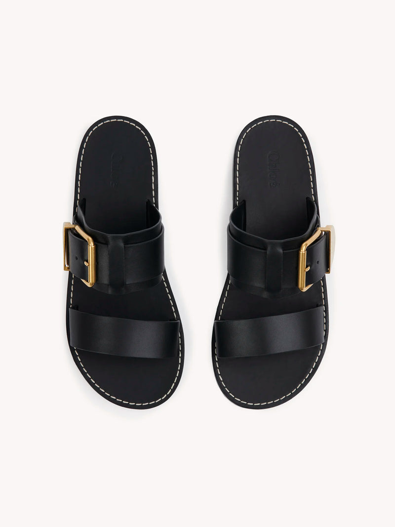 Rebecca Buckled Leather Slides