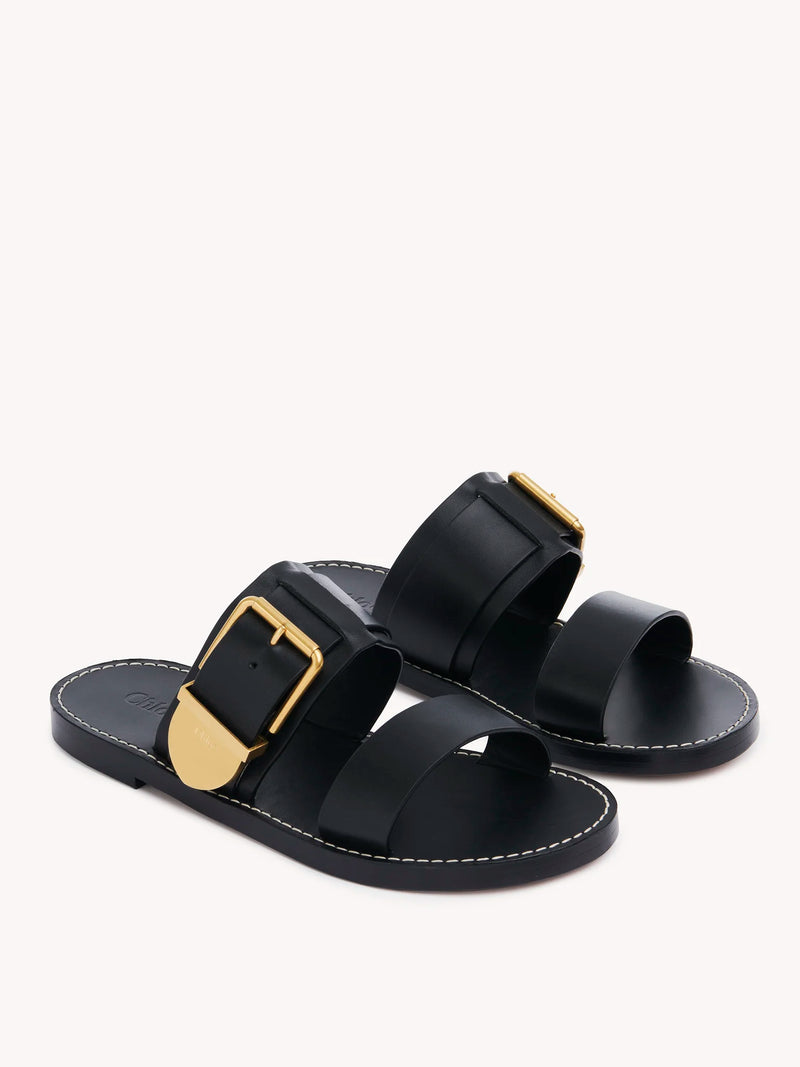 Rebecca Buckled Leather Slides