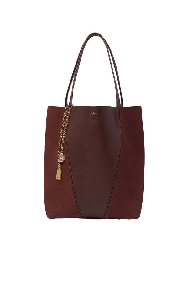 Suede & Grained Leather Spin Tote