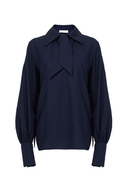 Cotton Scarf-Tie Blouse