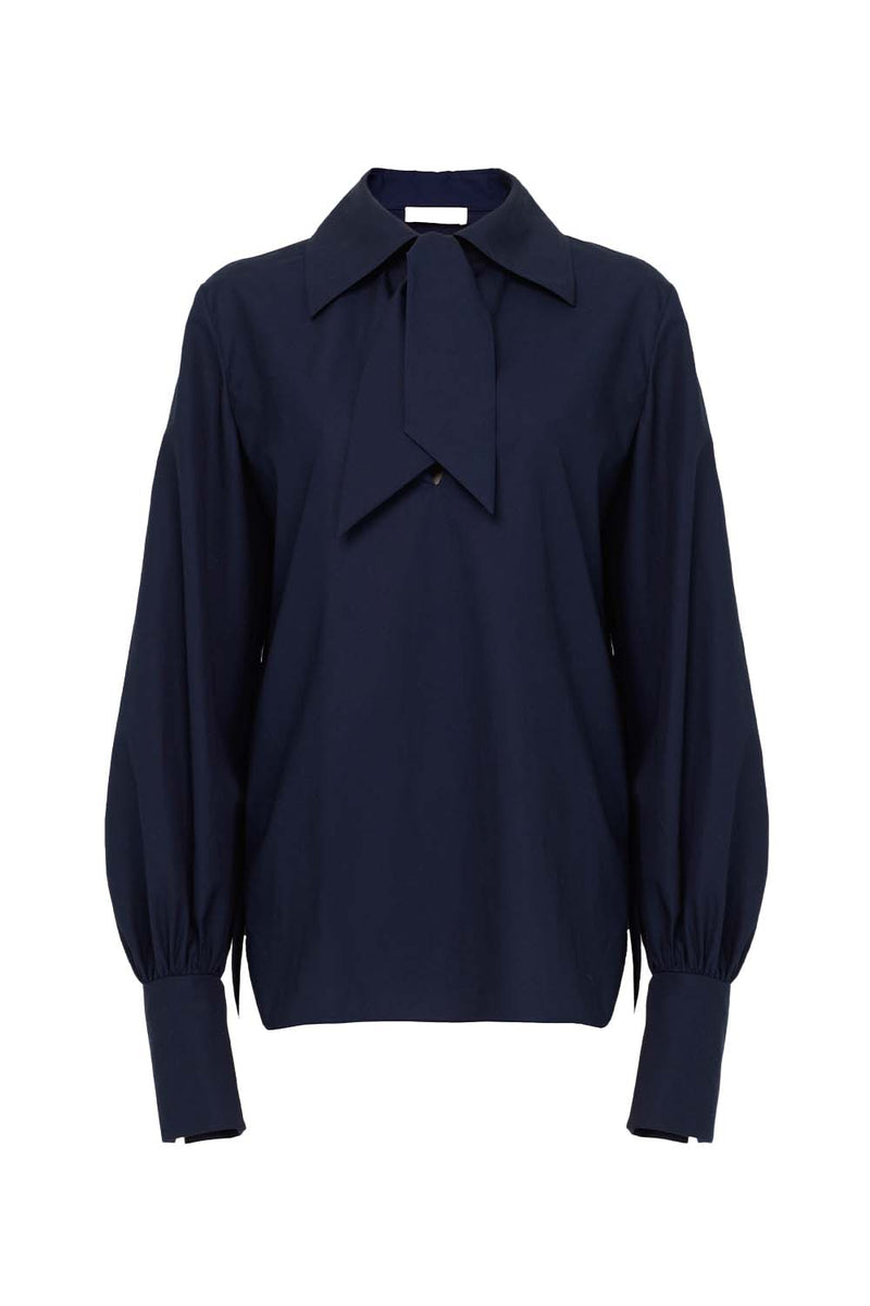 Cotton Scarf-Tie Blouse