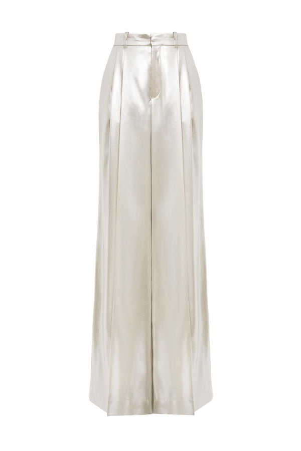 Metallic Silk-Satin Wide Leg Sailor Pant