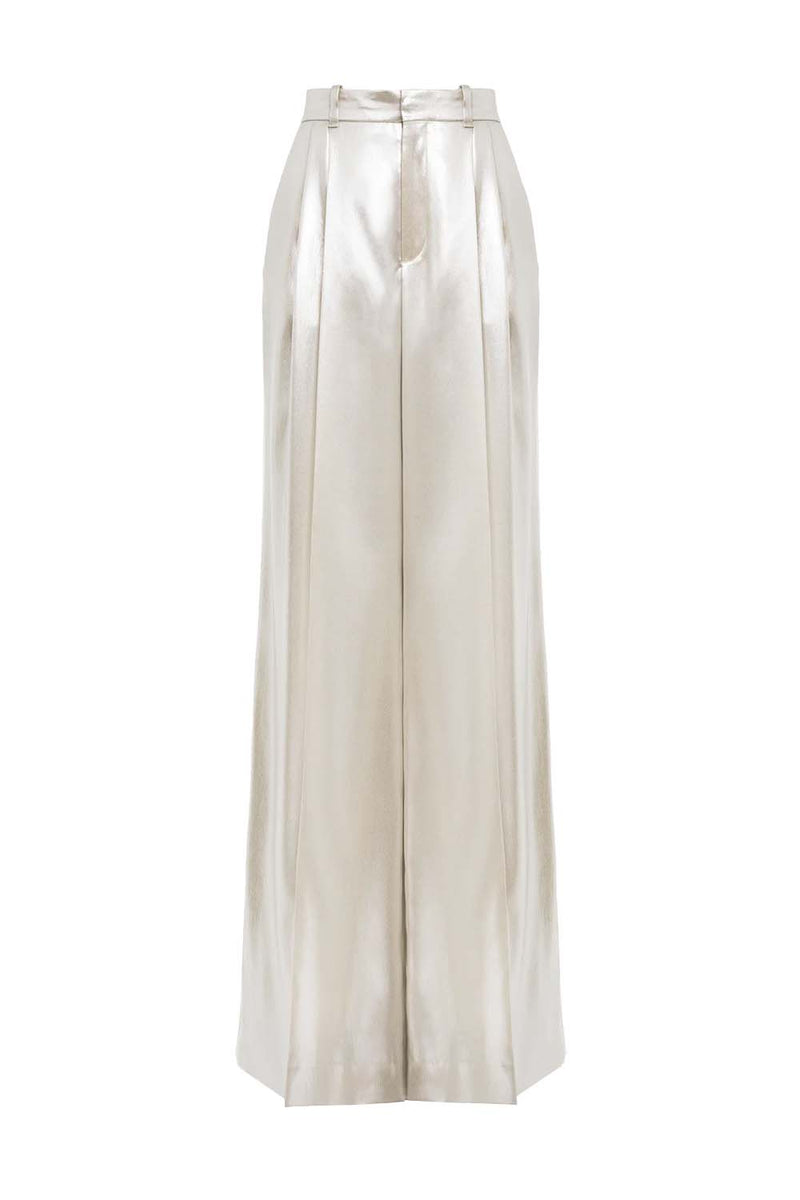 Metallic Silk-Satin Wide Leg Sailor Pant