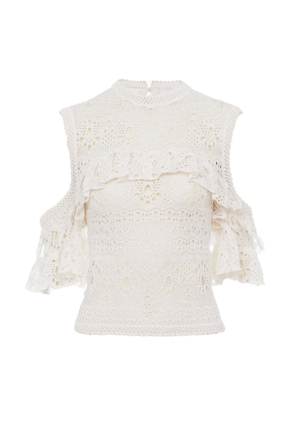Broderie Anglaise Linen, Cashmere and Silk Knitted Top