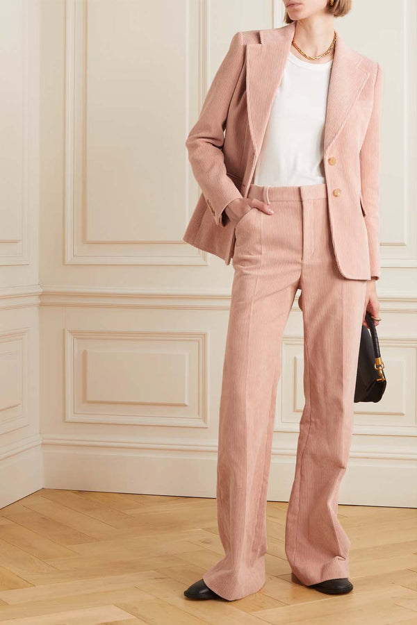 Pleated Cotton-Corduroy Flared Pants