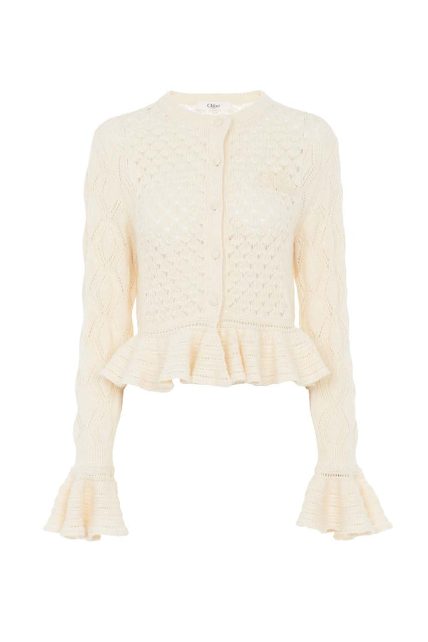 Open-Knit Ruffled Cardigan
