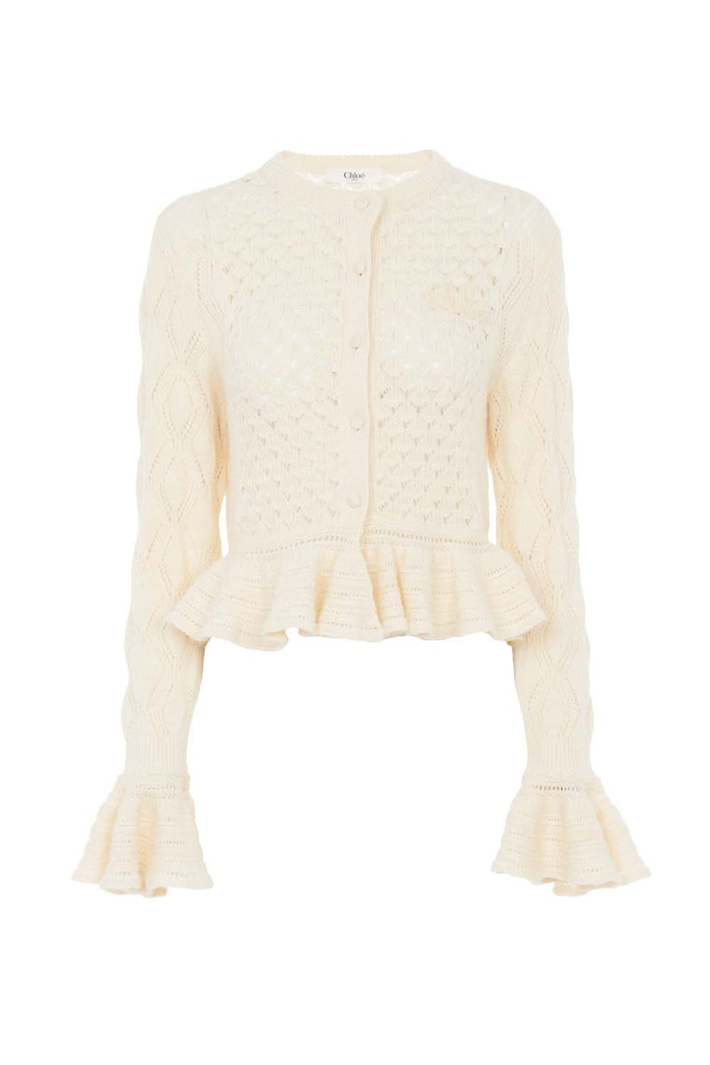 Open-Knit Ruffled Cardigan