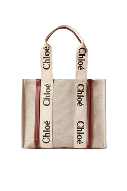 Woody Medium Leather-Trimmed Linen Tote